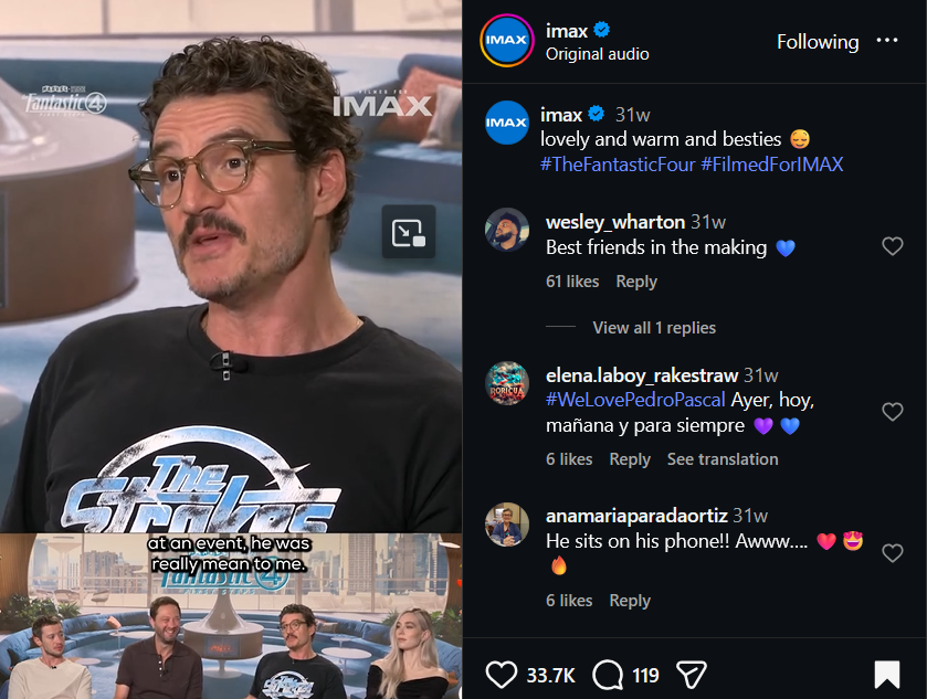 IMAX Pedro Pascal besties